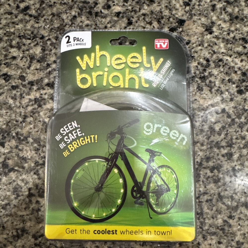 NW SET 2 WHEELY BRIGHT GREEN LED BIKE TIRE LIGHTS AS SEEN ON‎ TV BE SEEN BE SAFE